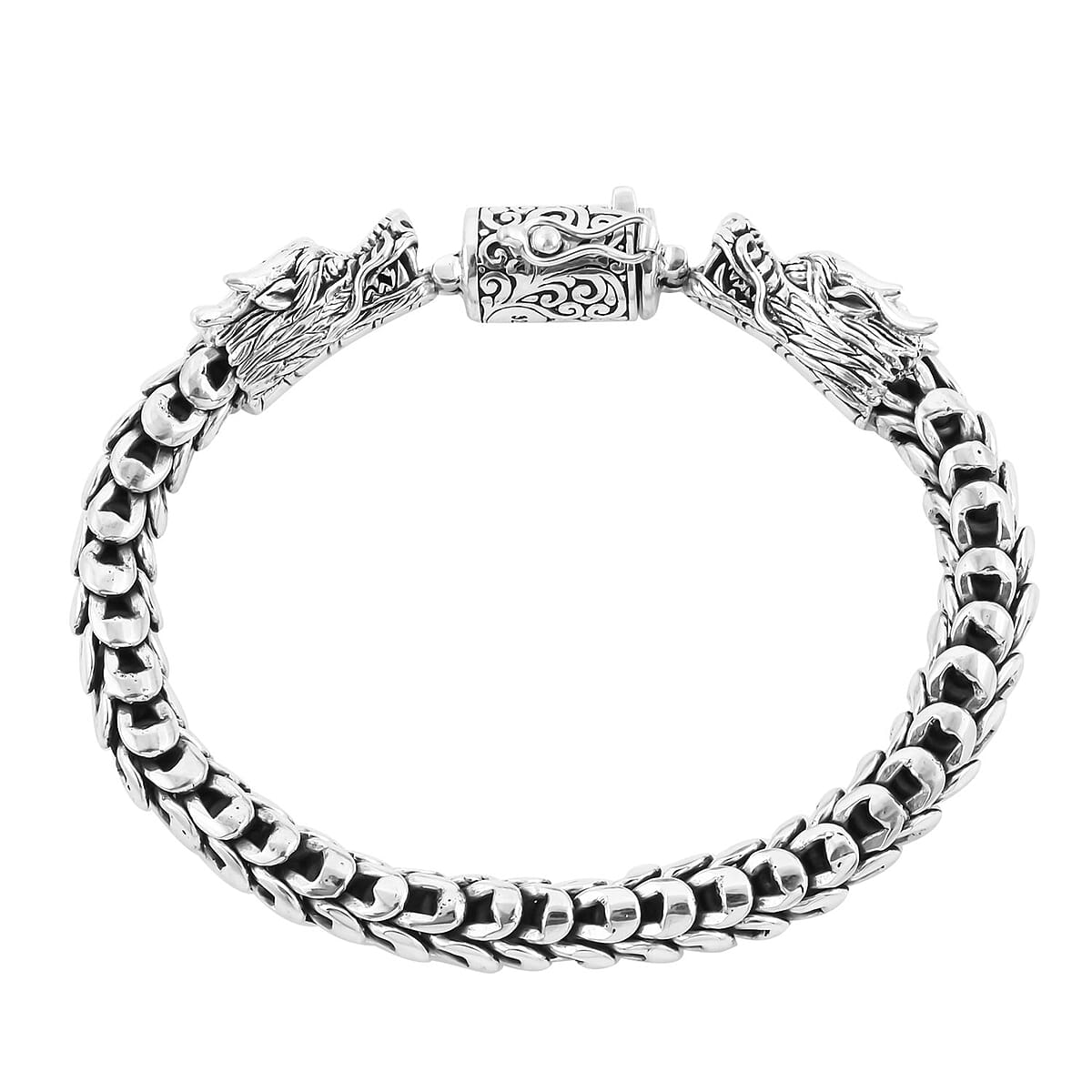 Bali Legacy Sterling Silver Double Dragon Head Bracelet (8.50 In) 14.40 Grams image number 3