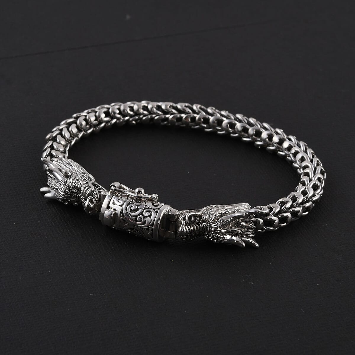 Bali Legacy Sterling Silver Double Dragon Head Bracelet (8.50 In) 14.40 Grams image number 6