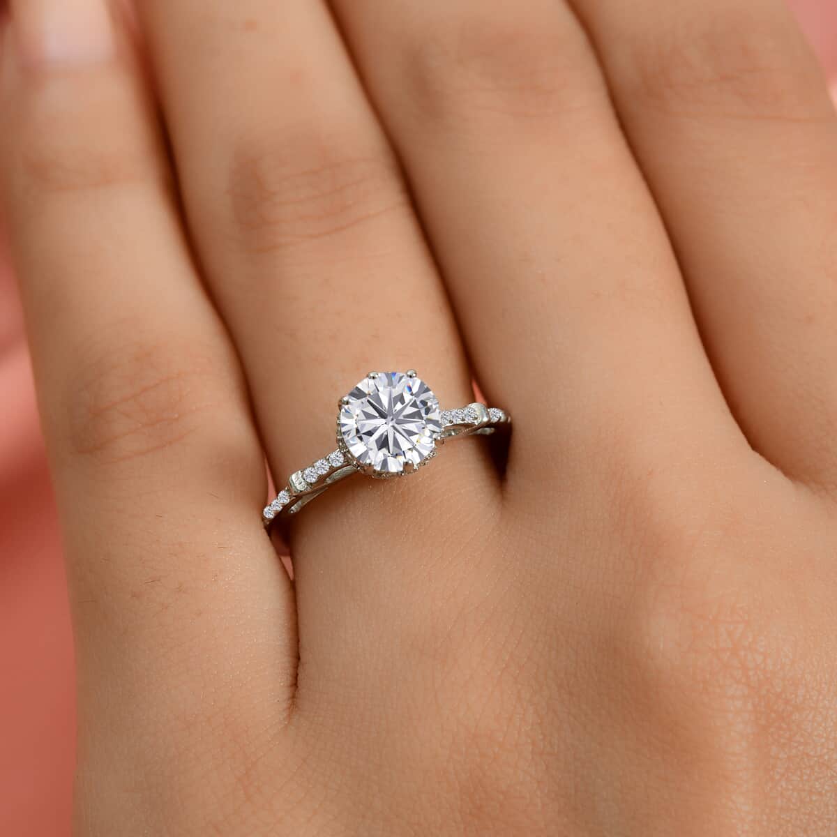 Moissanite Ring in Platinum Over Sterling Silver (Size 7.0) 1.50 ctw image number 2