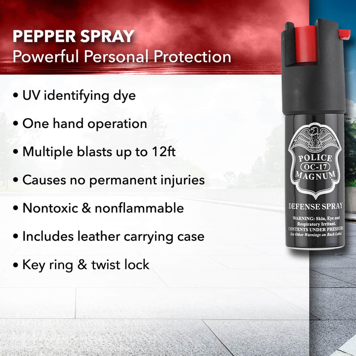 Police Magnum Pepper Spray with Leather Holder and Key Ring 0.50 oz -Blue image number 2