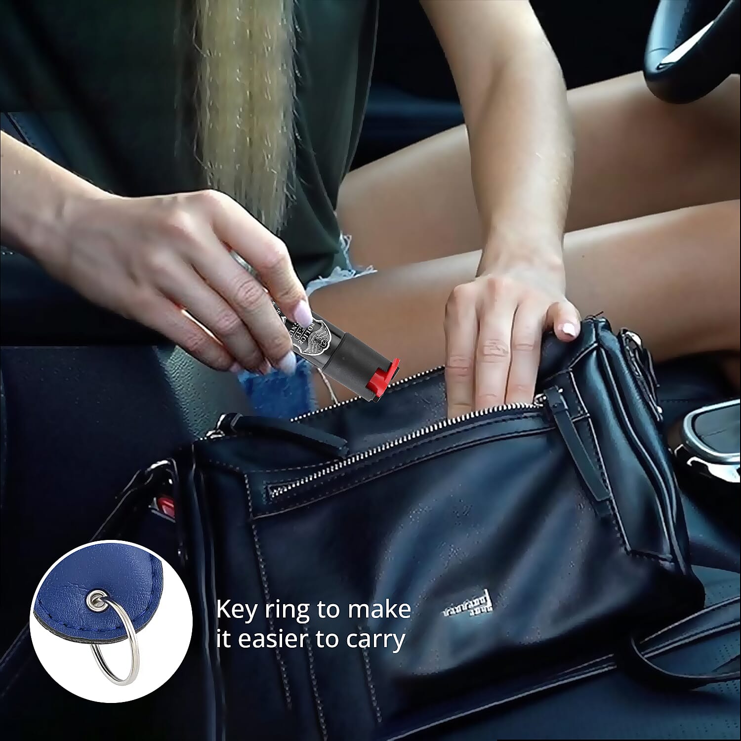 Closeout Police Magnum Pepper Spray with Faux Leather Holder and Key Ring 0.50 oz -Blue