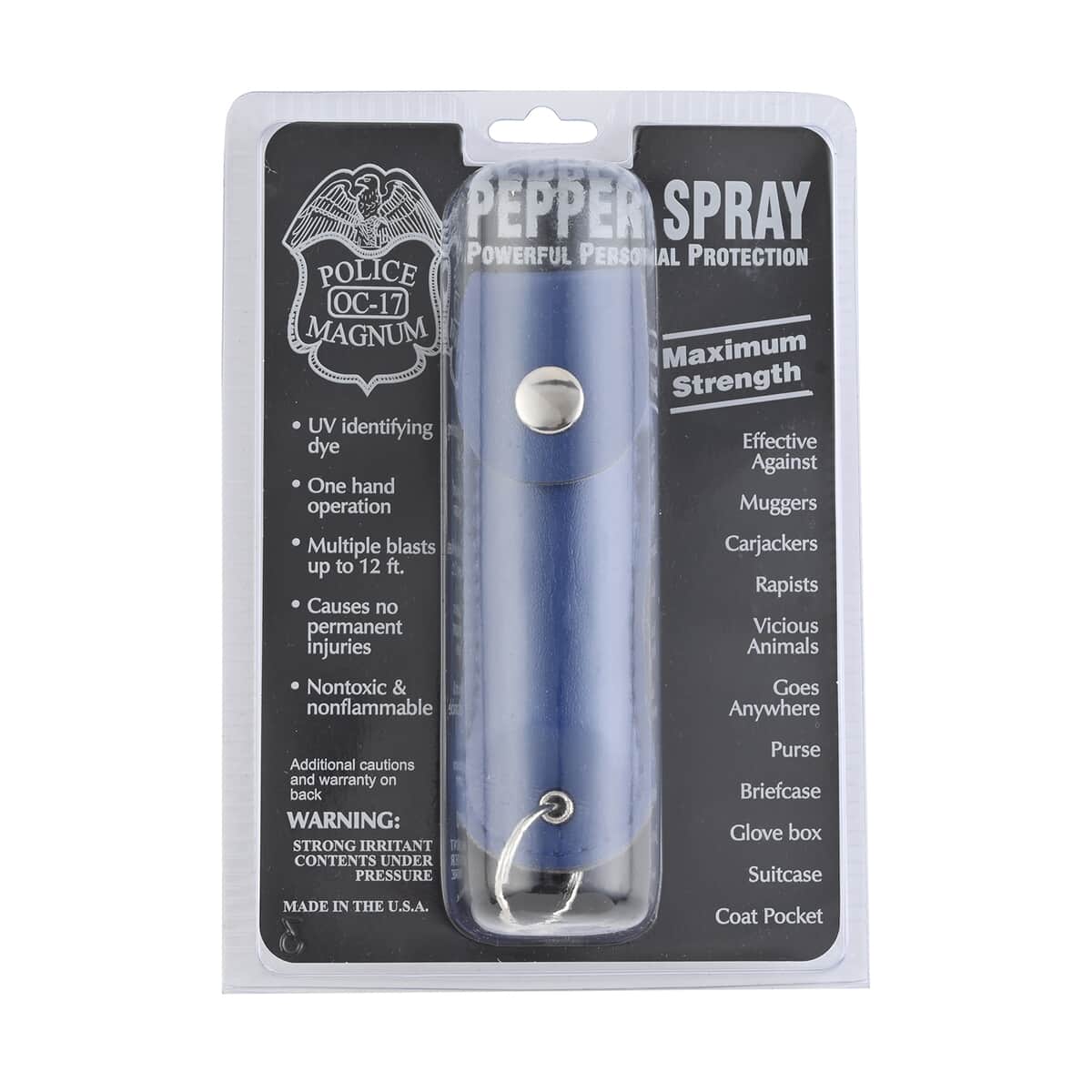 Police Magnum Pepper Spray with Leather Holder and Key Ring 0.50 oz -Blue image number 4