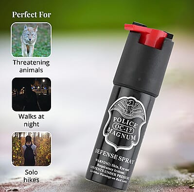 Closeout Police Magnum Pepper Spray with Faux Leather Holder and Key Ring 0.50 oz -Blue