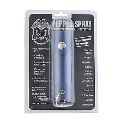 Closeout Police Magnum Pepper Spray with Faux Leather Holder and Key Ring 0.50 oz -Blue