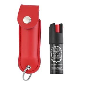 Closeout Police Magnum Pepper Spray with Faux Leather Holder and Key Ring 0.50 oz -Red