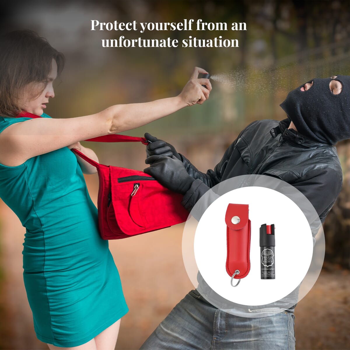 Closeout Police Magnum Pepper Spray with Faux Leather Holder and Key Ring 0.50 oz -Red image number 1