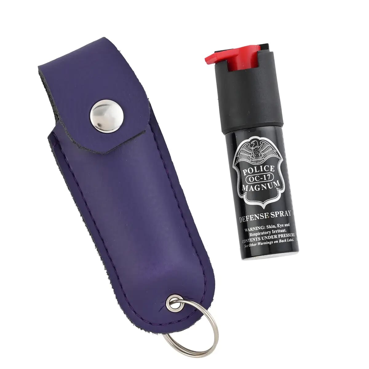 Closeout Police Magnum Pepper Spray with Faux Leather Holder and Key Ring 0.50 oz -Purple image number 0