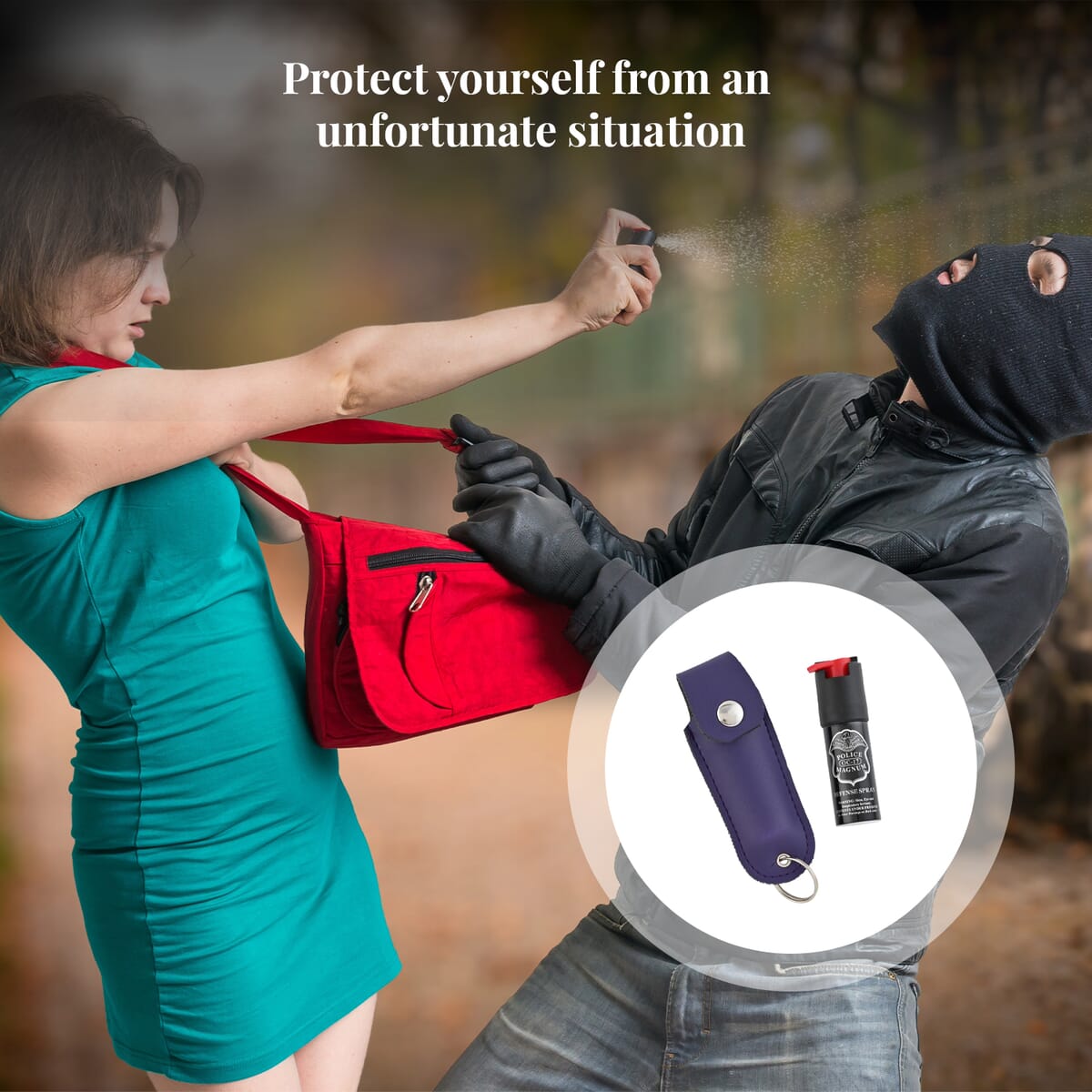 Closeout Police Magnum Pepper Spray with Faux Leather Holder and Key Ring 0.50 oz -Purple image number 1