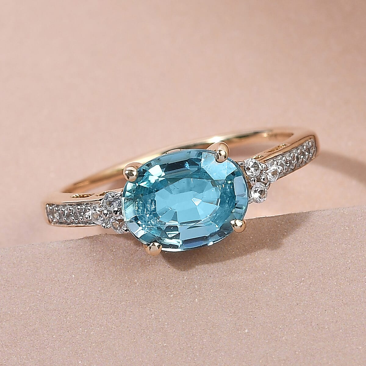 Luxoro 10K Yellow Gold Premium Ratanakiri Blue Zircon and Natural White Zircon Ring (Size 8.0) 2.75 ctw image number 1