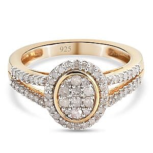 White Diamond 0.52 ctw Cluster Ring in 14K YG OverSterling Silver (Size 10)