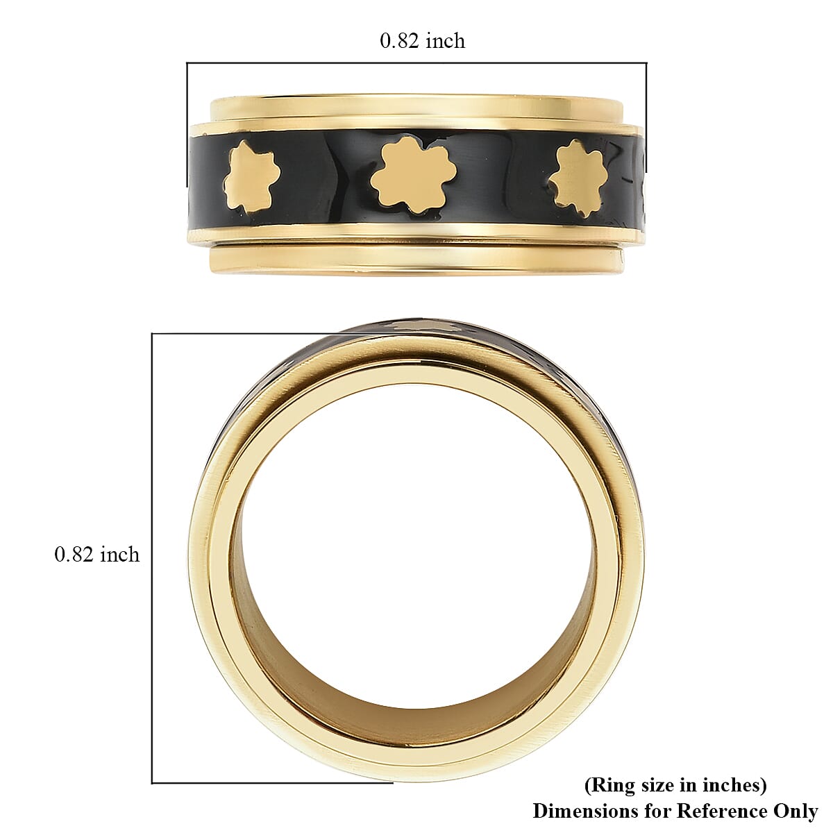 Constituted Shungite Inlaid Four Leaf Clover Spinner Ring in ION Plated Yellow Gold Stainless Steel (Size 5.75) 0.20 ctw