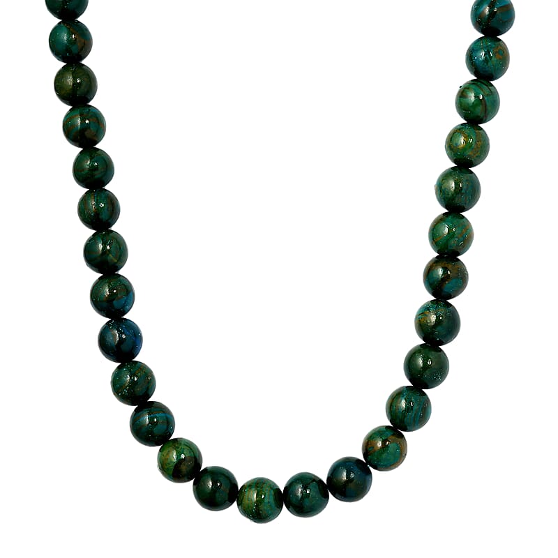 Blue Wooden Jasper Beaded Necklace 18 Inches in Rhodium Over Sterling Silver 328.25 ctw