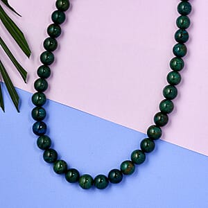 Blue Wooden Jasper Beaded Necklace 18 Inches in Rhodium Over Sterling Silver 328.25 ctw