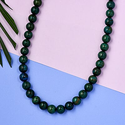 Blue Wooden Jasper Beaded Necklace 18 Inches in Rhodium Over Sterling Silver 328.25 ctw
