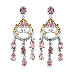 Blush Tourmaline and White Zircon Chandelier Earrings in Vermeil Yellow Gold and Platinum Over Sterling Silver 3.35 ctw