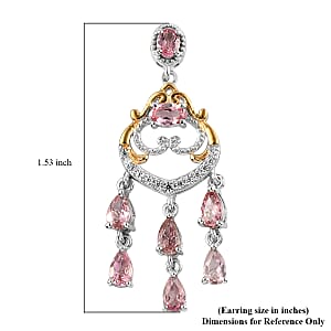 Blush Tourmaline and White Zircon Chandelier Earrings in Vermeil Yellow Gold and Platinum Over Sterling Silver 3.35 ctw