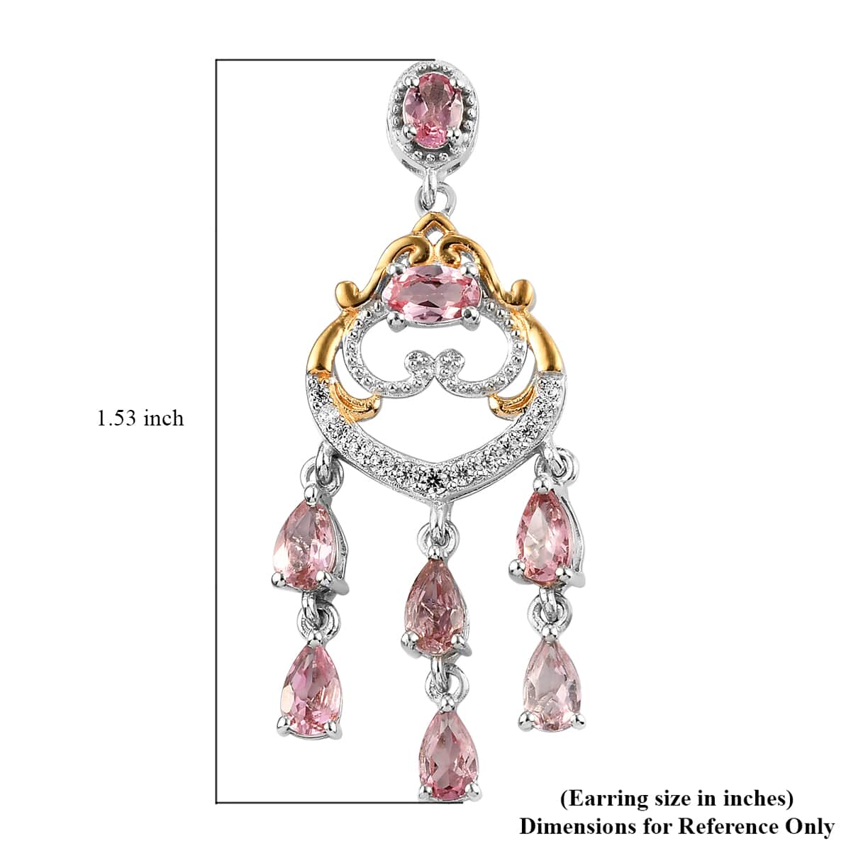 Blush Tourmaline and White Zircon Chandelier Earrings in Vermeil Yellow Gold and Platinum Over Sterling Silver 3.35 ctw image number 3