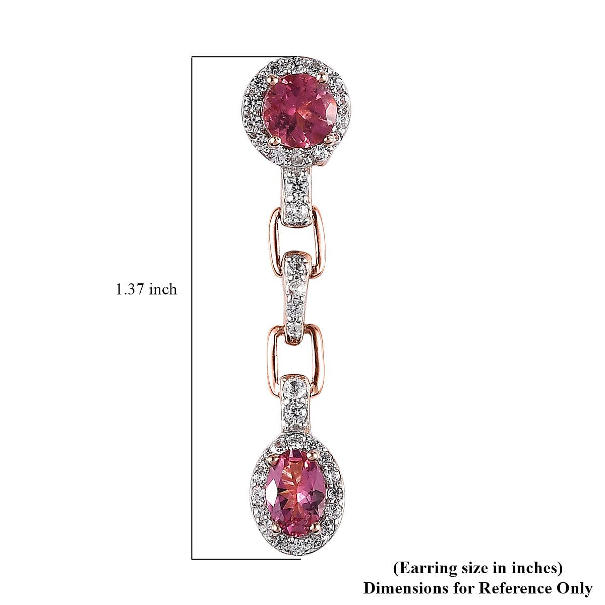 Blush Tourmaline and White Zircon Paperclip Drop Statement Earrings in Vermeil Rose Gold Over Sterling Silver 2.90 ctw