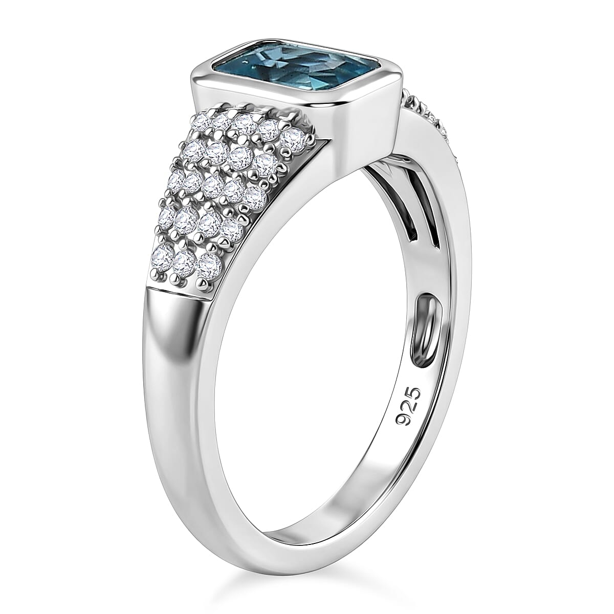 Cambodian Blue Zircon and White Zircon 1.70 ctw Ring in Platinum Over Sterling Silver (Size 5.5)