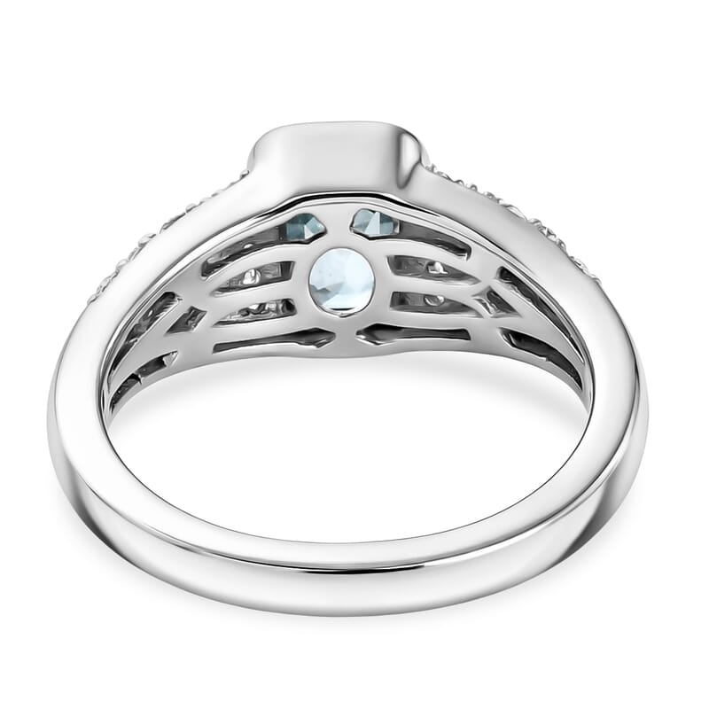Cambodian Blue Zircon and White Zircon 1.70 ctw Ring in Platinum Over Sterling Silver (Size 5.5)