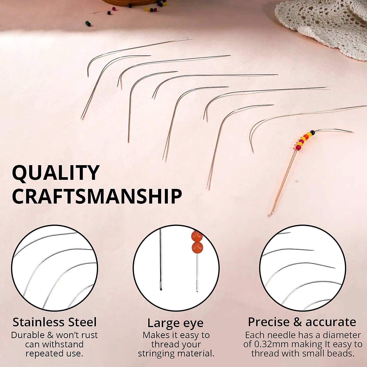Set of 10 Stainless Steel Needles for Bead Spinner