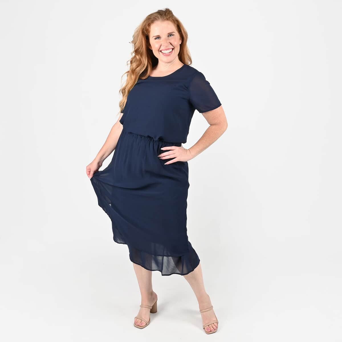 Tamsy Navy 2-piece Chiffon Skirt Set - 1X image number 0