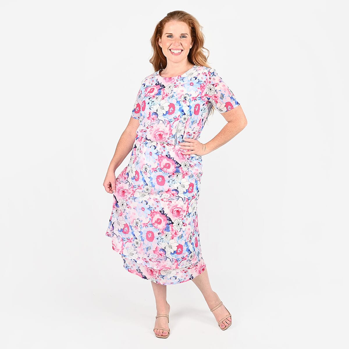 Tamsy Pink Floral 2-piece Chiffon Skirt Set - S image number 0
