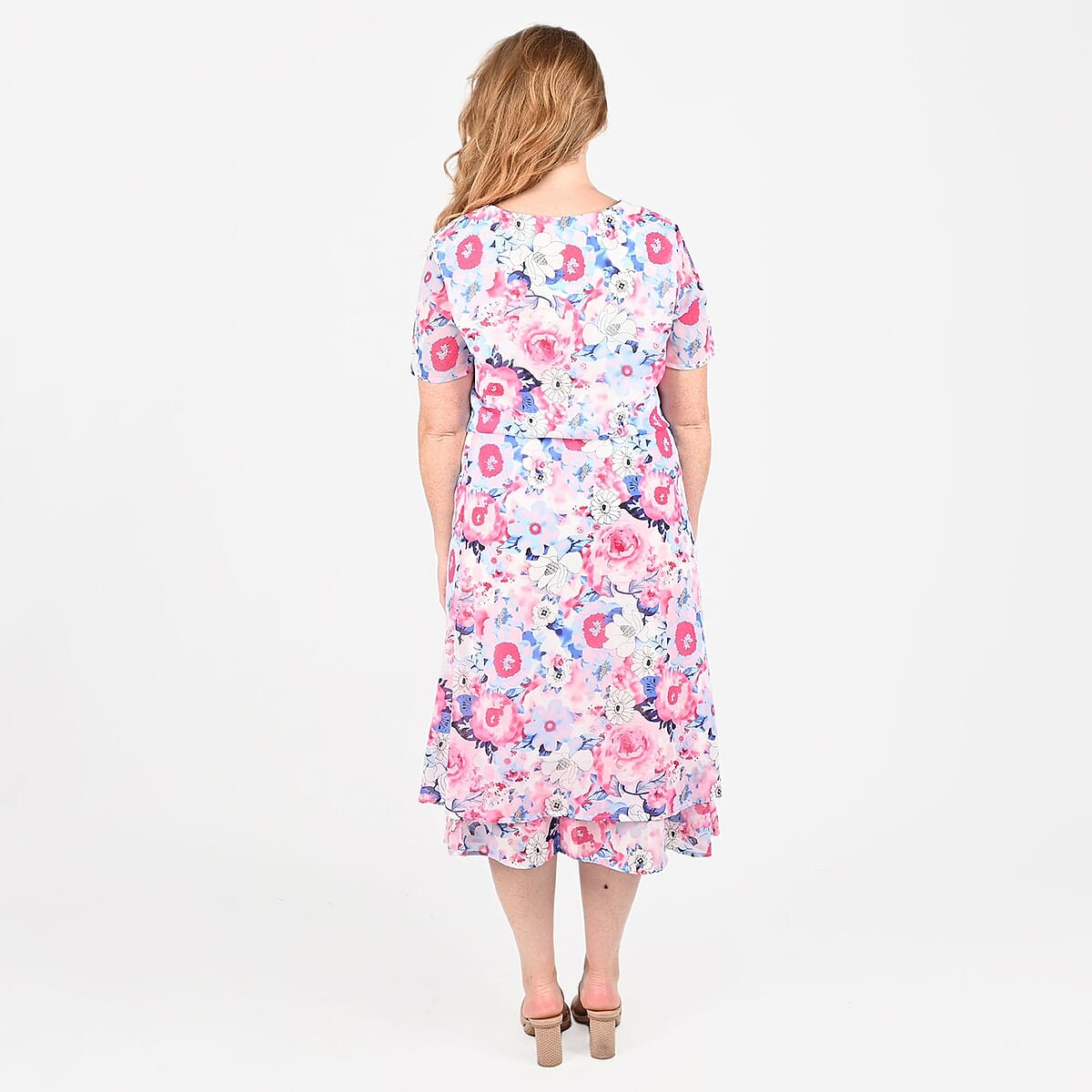 Tamsy Pink Floral 2-piece Chiffon Skirt Set - S image number 1