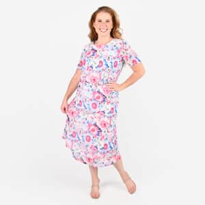 Tamsy Pink Floral 2-piece Chiffon Skirt Set - XL