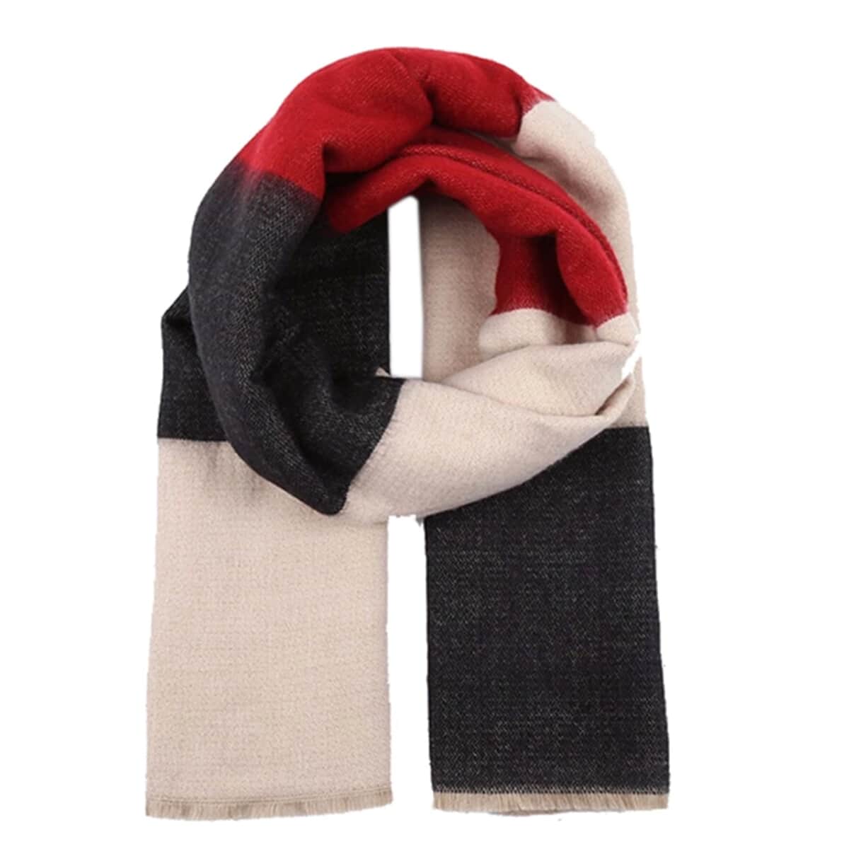 Red, Black and Cream Plush Luxury Scarf image number 0