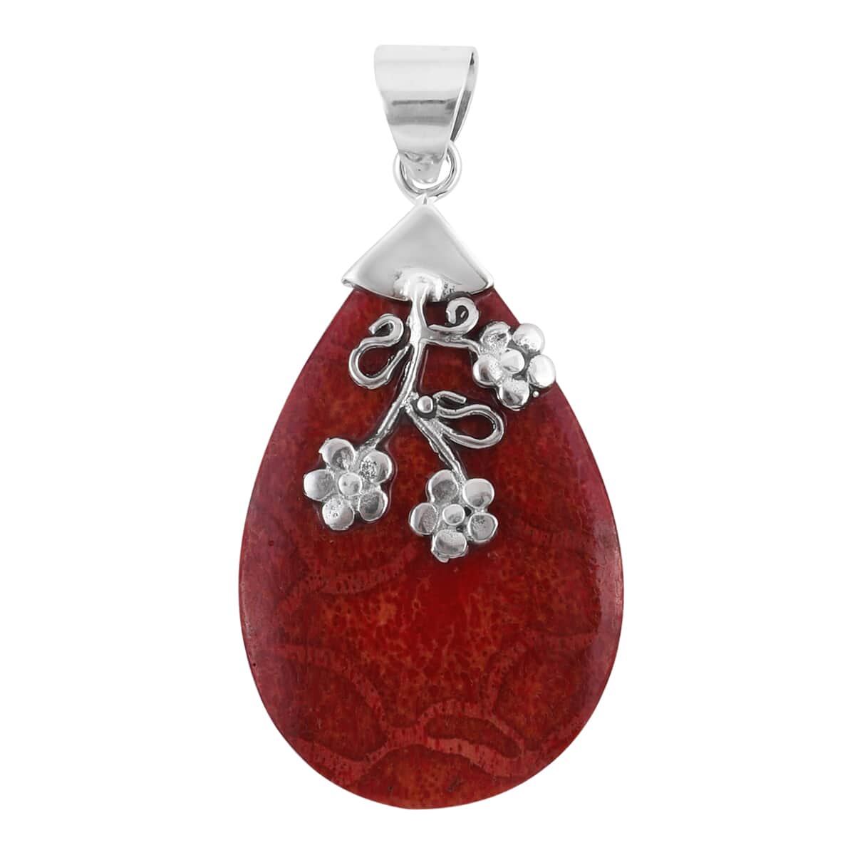 Red Coral Floral Pendant in Sterling Silver image number 0