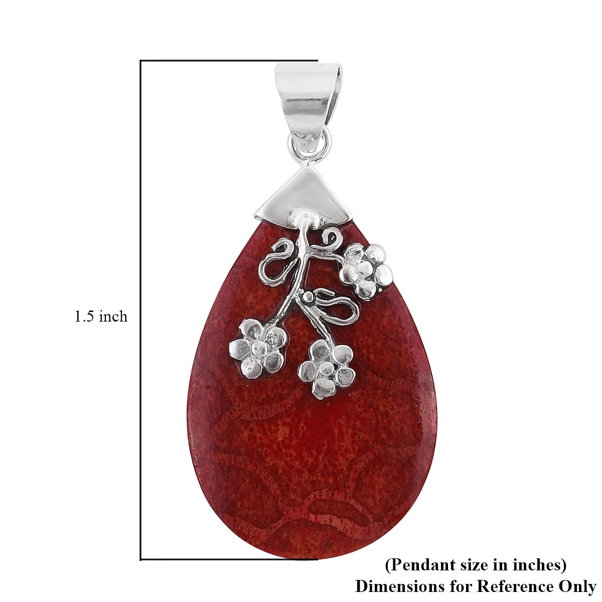 Red Coral Floral Pendant without Chain in Sterling Silver