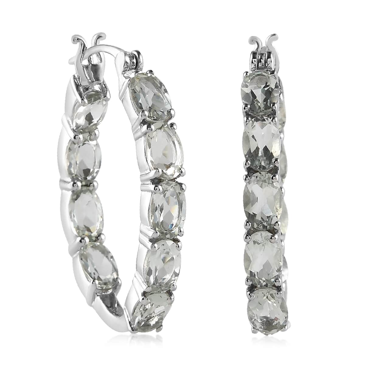 Montezuma Prasiolite Hoop Earrings in Platinum Over Sterling Silver 6.90 ctw image number 0