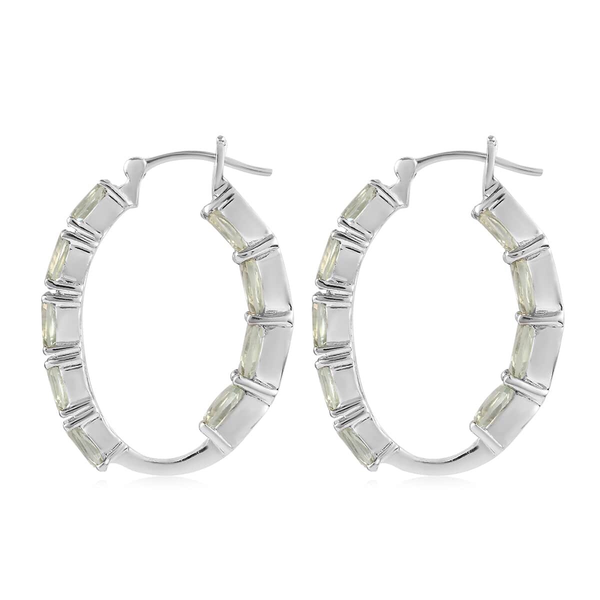 Montezuma Prasiolite Hoop Earrings in Platinum Over Sterling Silver 6.90 ctw image number 3