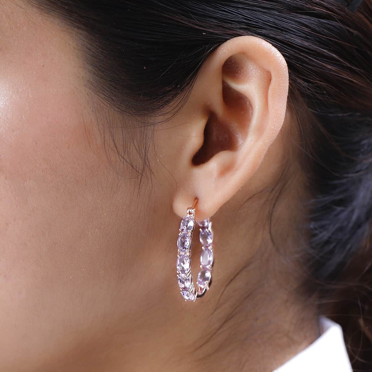 Rose De France Amethyst Hoop Earrings in Vermeil Rose Gold Over Sterling Silver 7.50 ctw image number 2