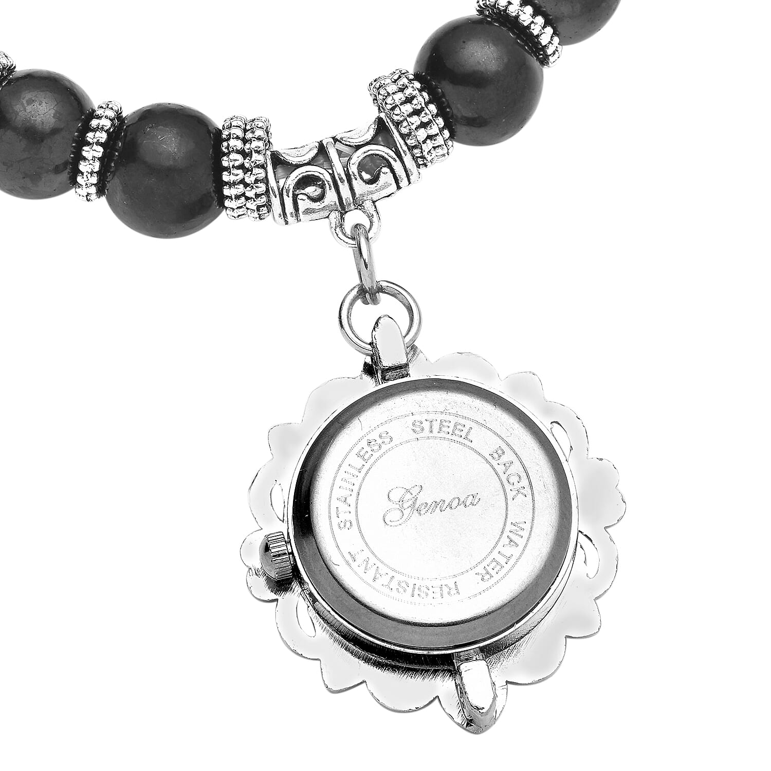 Genoa Japanese Movement Shungite and Seven Chakra Gemstone Beaded Stretch Bracelet Charm Watch 136.00 ctw