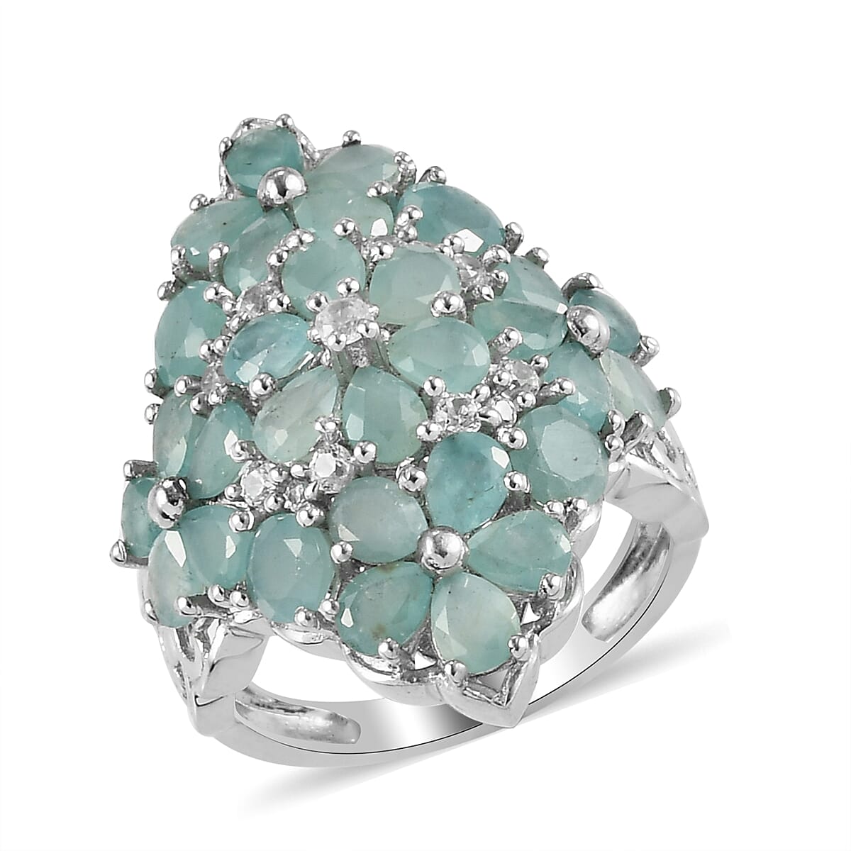Grandidierite, Natural White Zircon Elongated Ring in Platinum Over Sterling Silver (Size 7.0) 5.20 ctw