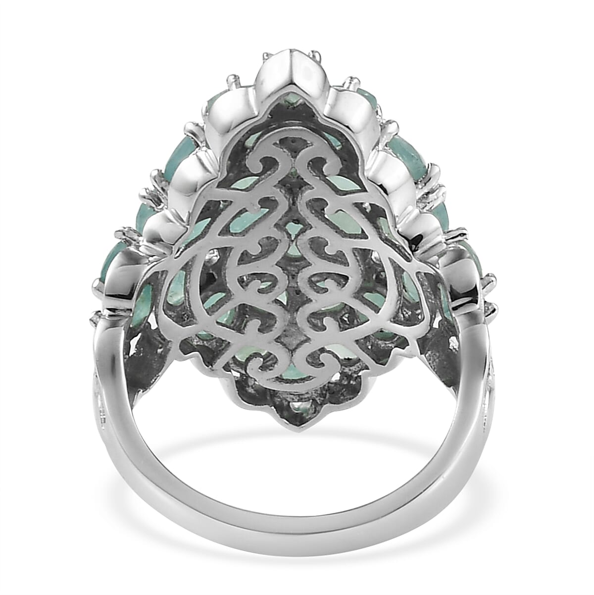 Grandidierite, Natural White Zircon Elongated Ring in Platinum Over Sterling Silver (Size 7.0) 5.20 ctw
