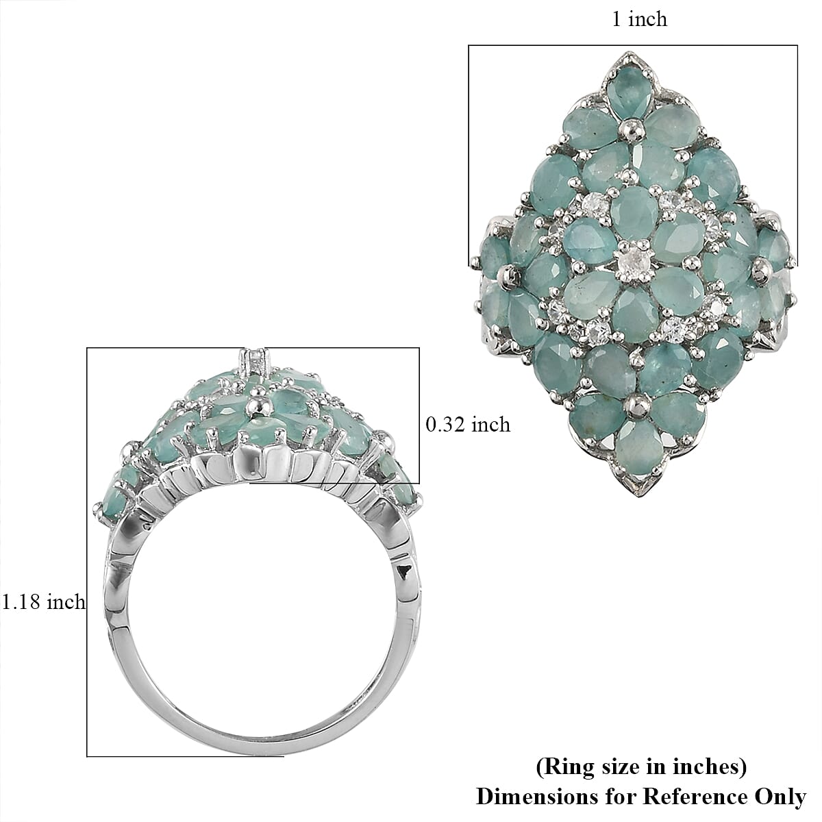 Grandidierite, Natural White Zircon Elongated Ring in Platinum Over Sterling Silver (Size 7.0) 5.20 ctw