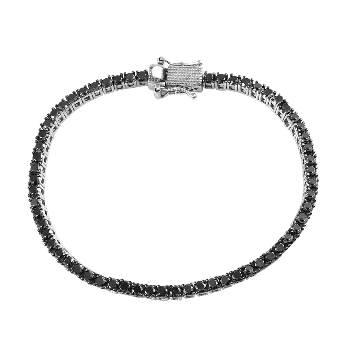 Black Diamond Tennis Bracelet in Platinum Over Sterling Silver (7.25 In) 8.70 Grams 5.00 ctw image number 0