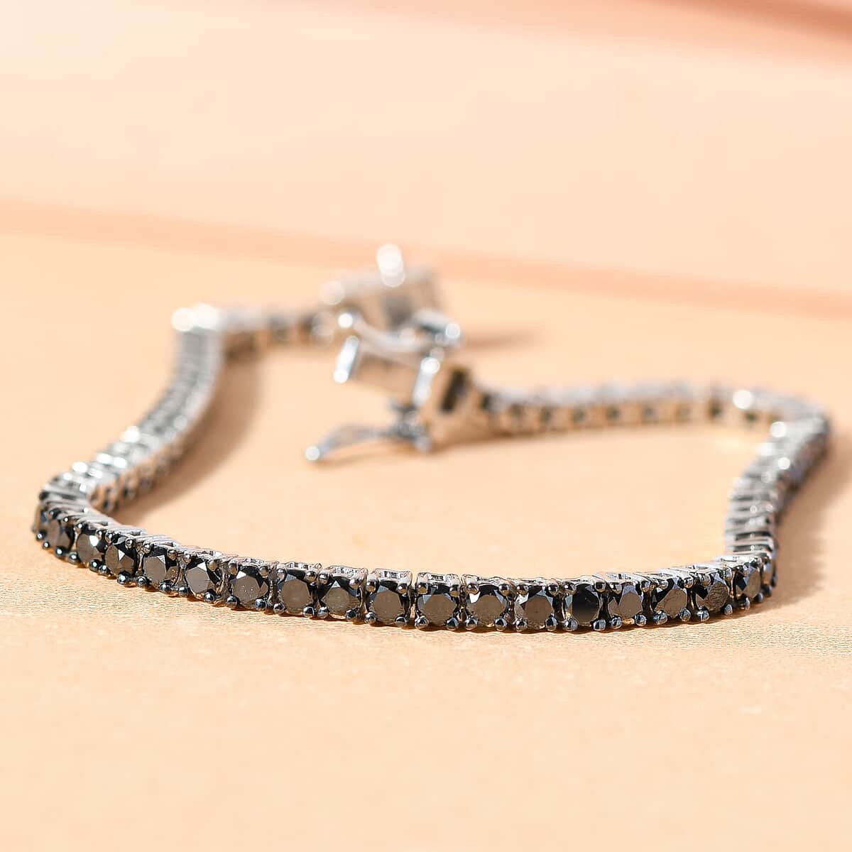 Black Diamond Tennis Bracelet in Platinum Over Sterling Silver (7.25 In) 8.70 Grams 5.00 ctw image number 1
