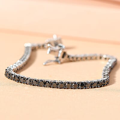 Black Diamond Tennis Bracelet in Platinum Over Sterling Silver (7.25 In) 5.00 ctw