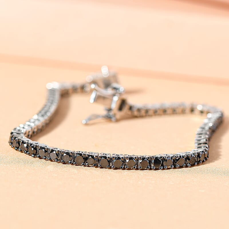 Black Diamond Tennis Bracelet in Platinum Over Sterling Silver (7.25 In) 5.00 ctw