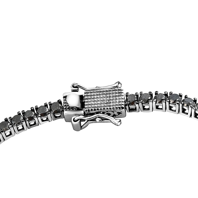 Black Diamond Tennis Bracelet in Platinum Over Sterling Silver (7.25 In) 5.00 ctw