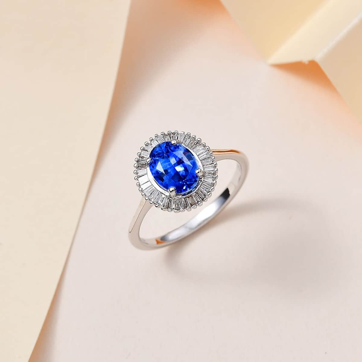 Iliana 18K White Gold AAA Royal Ceylon Sapphire and G-H SI Diamond Halo Ring (Size 10.0) 1.75 ctw image number 1