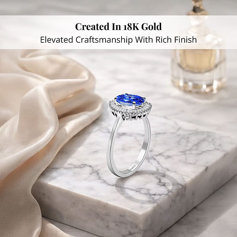 Iliana AAA Royal Ceylon Sapphire and G-H SI Diamond 1.75 ctw Halo Ring in 18K White Gold (Size 10.0)