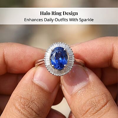 Iliana AAA Royal Ceylon Sapphire and G-H SI Diamond 1.75 ctw Halo Ring in 18K White Gold (Size 8.0)