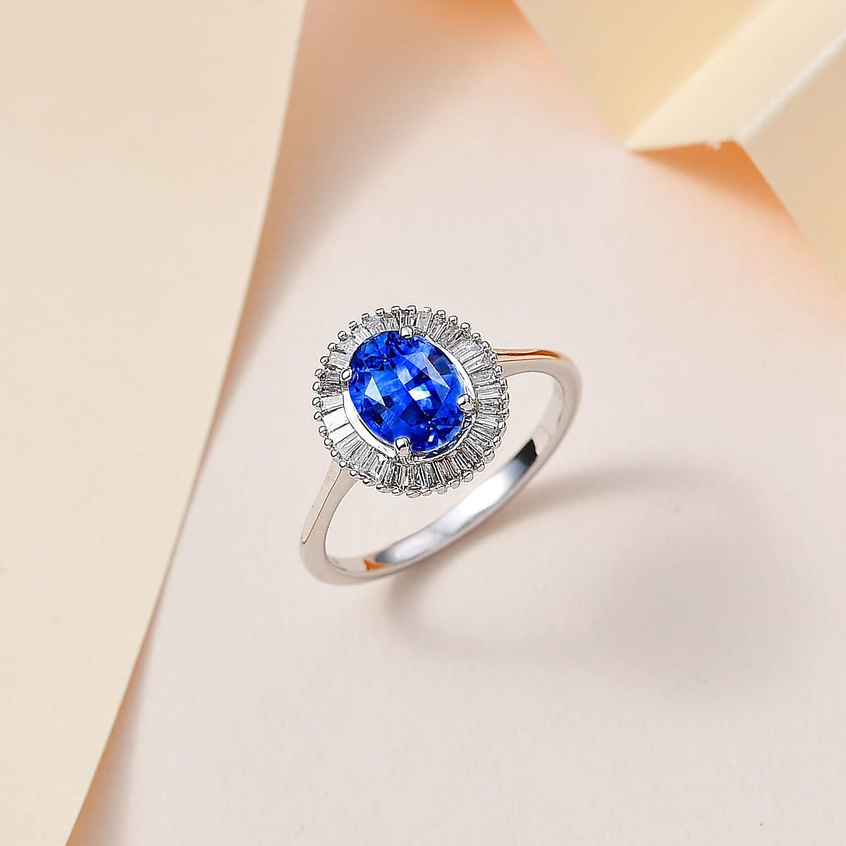 Iliana AAA Royal Ceylon Sapphire and G-H SI Diamond 1.75 ctw Halo Ring in 18K White Gold (Size 9.0) image number 1