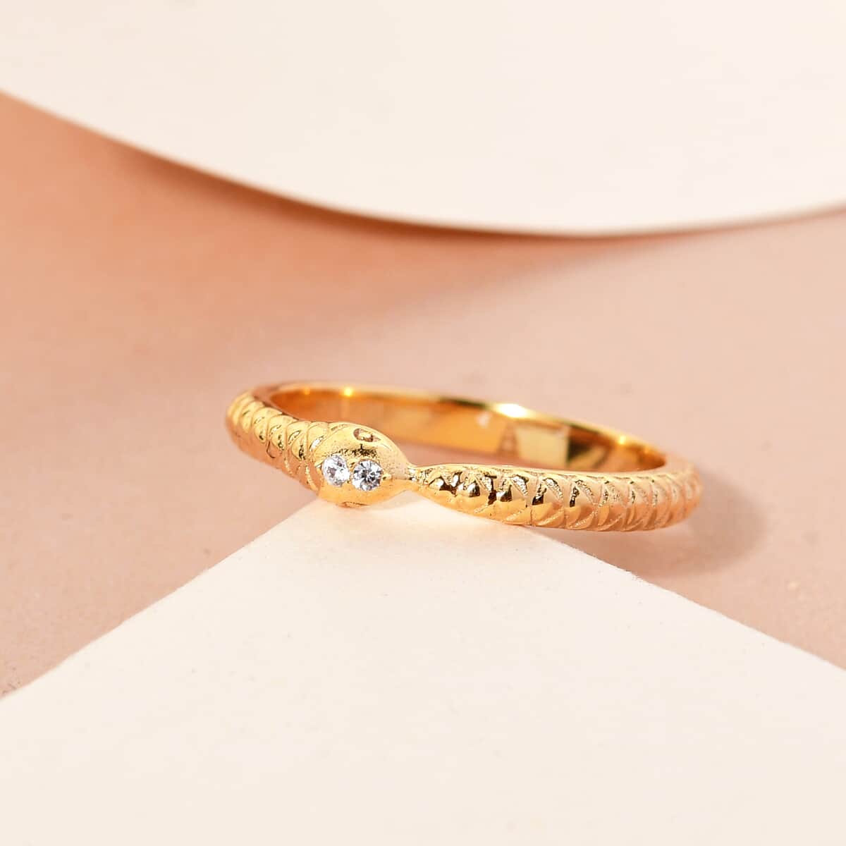KARIS Natural White Zircon Eternal Love Snake Ring in 18K YG Plated (Size 7.0) image number 1