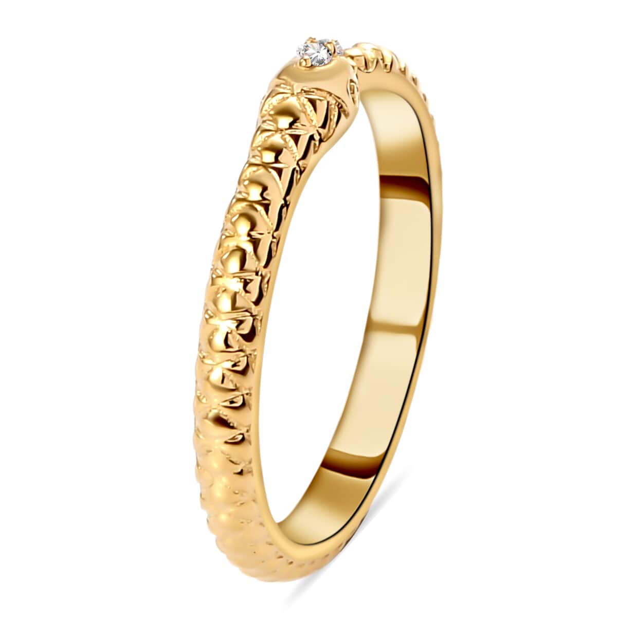 KARIS Natural White Zircon Eternal Love Snake Ring in 18K YG Plated (Size 7.0) image number 3
